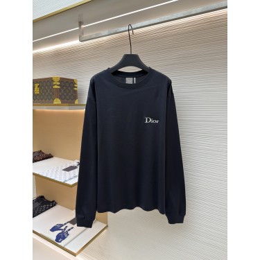 디올 로고 자수 라운드넥 긴팔 티셔츠